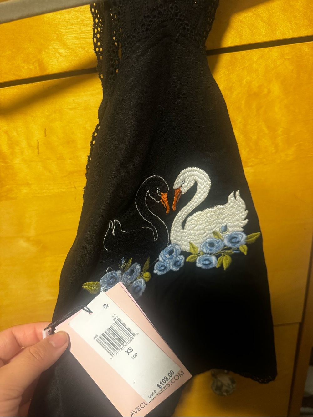 Avec Les Filles Black Halter Top with Swan Embroidery - Picture 5 of 5